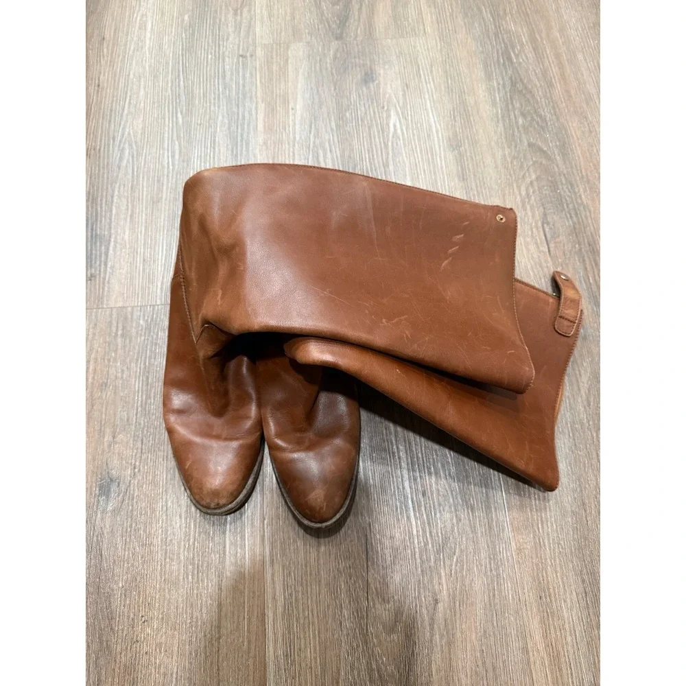 J. Crew Brown Leather Riding Boots Knee High Zip Up Women Size‎ 9.5
